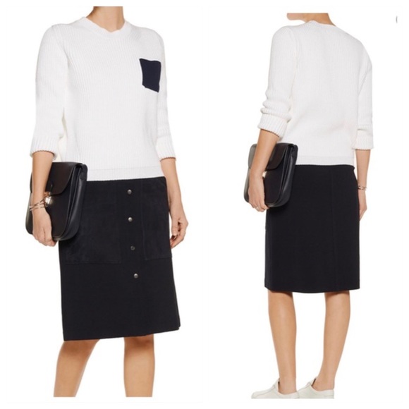 NEW Sandro Sharlene Knit Sweater (Sz 3 / L) Ribbed Crewneck Blanc Navy - Picture 3 of 16